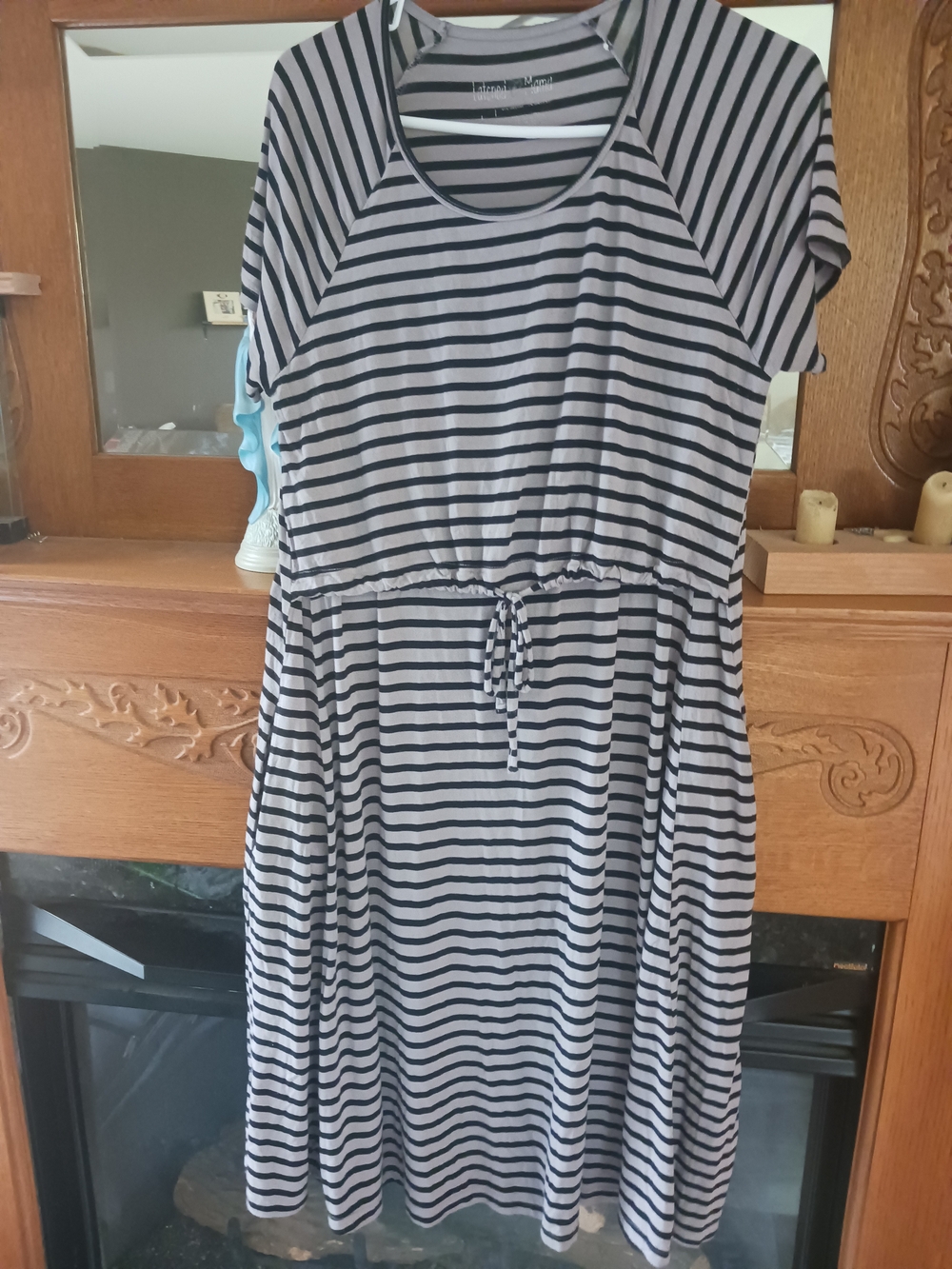 Latched Mama Black and White Striped Short Sleeve Midi Dress